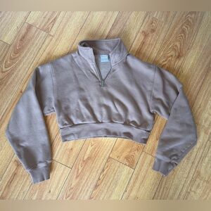 TNA Cozy 1/4-Zip Cropped Sweatshirt - Taupe size Small